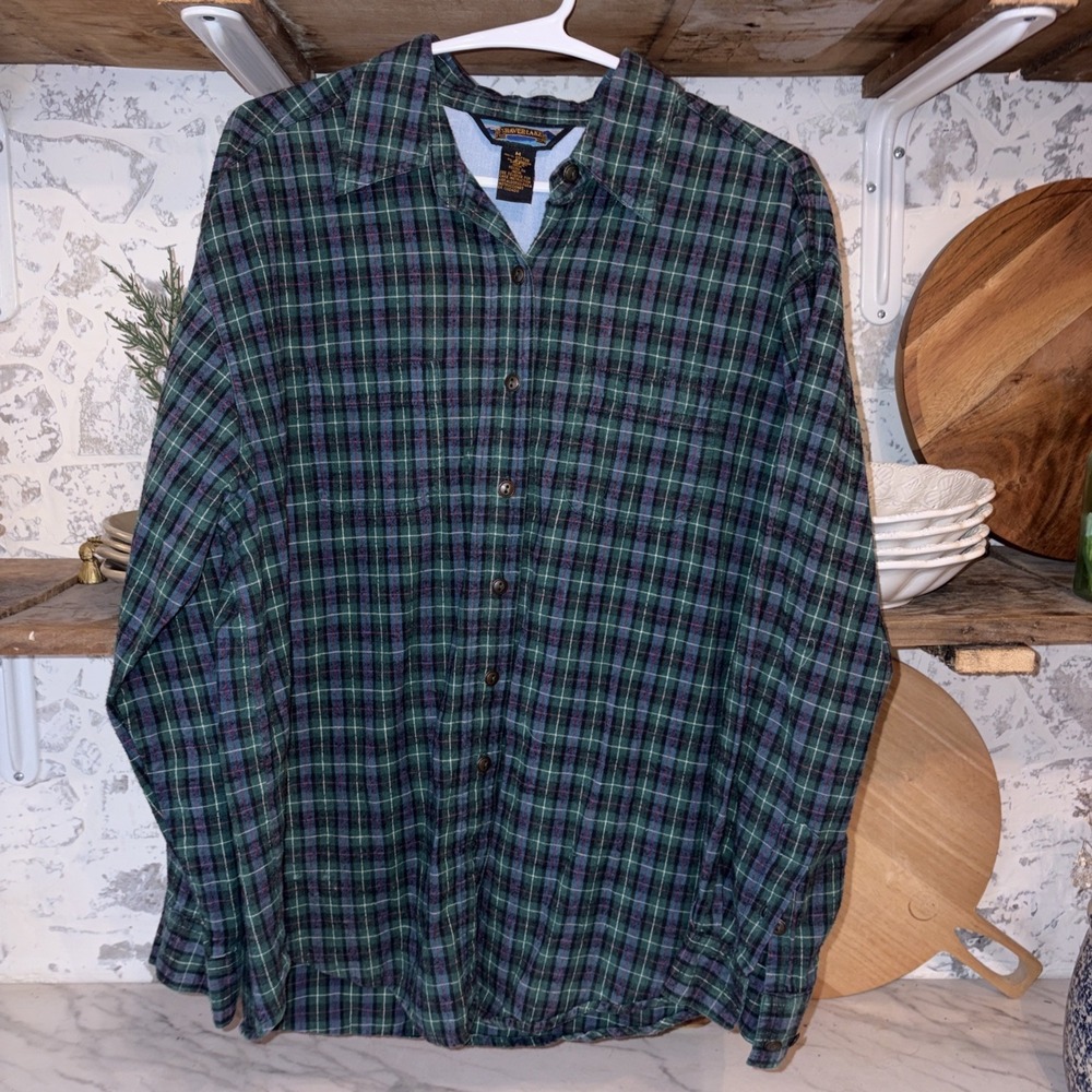 Vintage Shaverlake 100% Cotton Men's Medium Plaid Button Down Flannel Shirt Cozy
